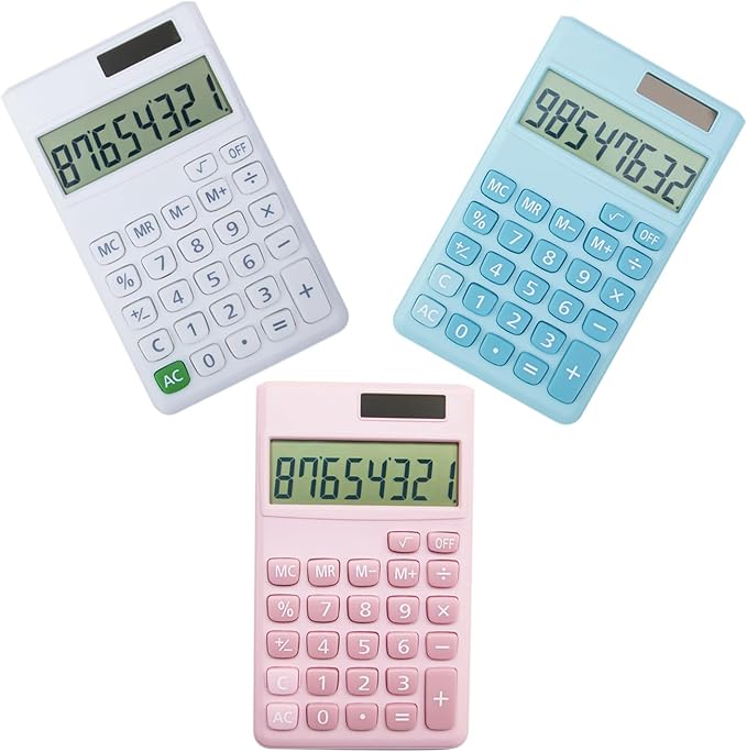 Basic Standard Calculators Small Digital Desktop Calculator with 8-Digit LCD Display, Battery Solar Power Smart Calculator Pocket Size for Kids for Home School (Pink Blue 2pcs)