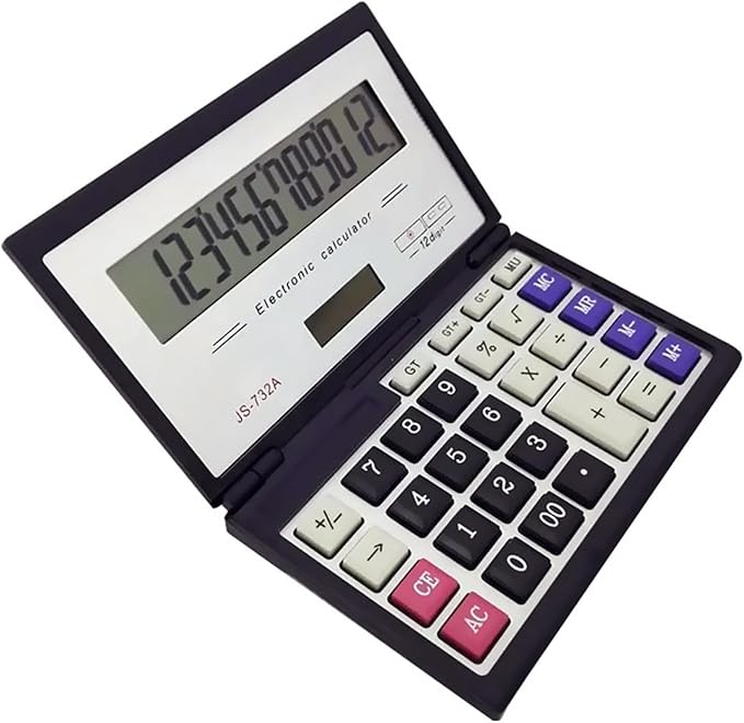 Maizoon Solar Dual Power Calculator with 12-Digit Display Large Screen Folding Flip Cover Big Button Portable Computing Tool for Finance Business Office and School