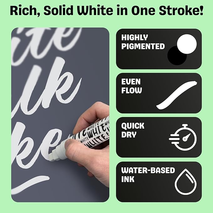 Chalkola White Window Markers for Cars Glass Washable - (6 Pack | 3x10mm + 3x15mm) | Jumbo Liquid Chalk Markers for Blackboard, Chalkboard, Auto, Bistro Board — 3 in 1 Wide Nib Chalk Paint Pens White