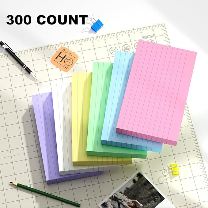 300 Count Note Cards 3x5 Index Cards Lined Colorful Notecards Bulk Flashcards for Studying 3 x 5 Index Cards Ruled Notecards Multicolored Flash Cards for Notes Office School, 6 Pack of 50 Sheets