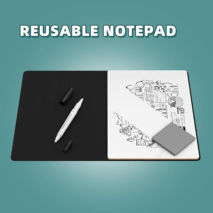 Portable Small White Board,Reusable Dry Erase Board with Stand,Desktop Whiteboard for Office Meeting Bussiness Home 9" x 6" with Marker, Wipe Cloth (Black)