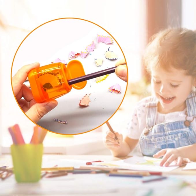 Pencil Sharpener Set (8 Pcs) – 4 Dual Hole Manual Sharpeners + 4 Pencil Top Erasers, Portable Pencil Sharpeners for Kids, Students & Teens, Colored & Jumbo Pencils, School & Classroom