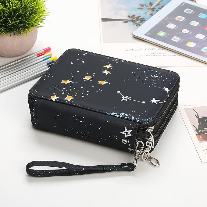 72 Slots Pencil Case Organizer w/Removal Handle Strap | 3-Layer Zipped Pencils Box Large for Colored Pencils Watercolor Pencils for Office and Travel for Artist
