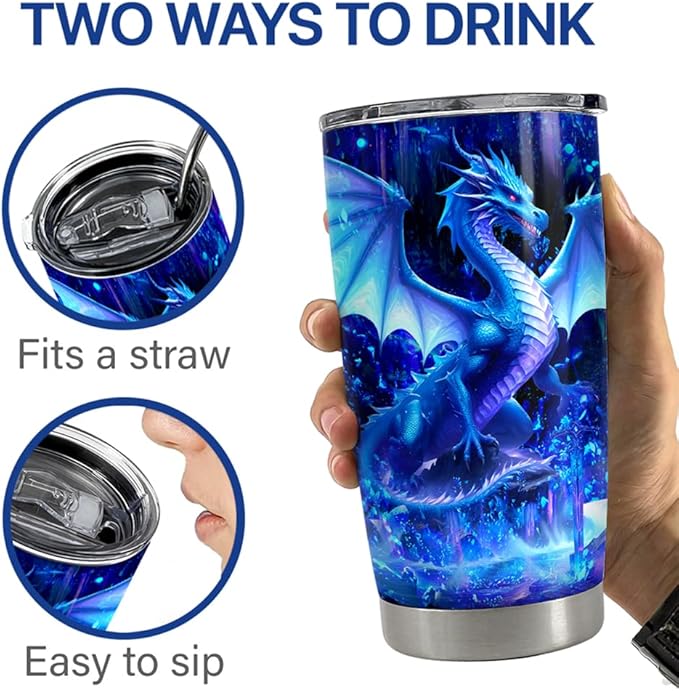 Dragon Tumbler 20oz Stainless Steel Insulated Coffee Travel Mug Cup Dragon Gifts for Birthday Christmas Gift for Men Boy
