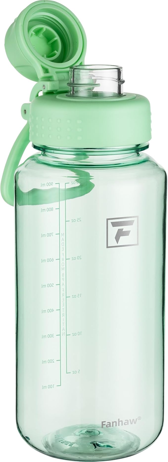 Fanhaw 32 oz Clear BPA-Free Tritan Water Bottle with Fast-Flow Spout Lid, Leakproof Wide-Mouth Reusable Bottle for Gym, School & Office (Glow Green)