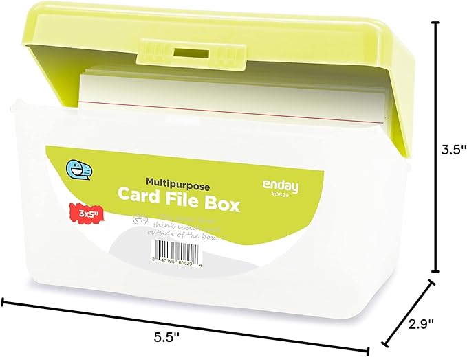 Enday Index Card Box Green 3x5 Index Card Holder, Index Card Organizer, Flash Card Holder, Holds 250 Cards.