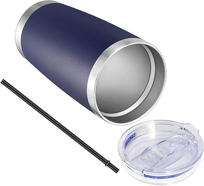 VEGOND 20oz Tumbler with Lid and Straw Stainless Steel Tumbler Cup Bulk Vacuum Insulated Double Wall Travel Coffee Mug Powder Coated Coffee Cup, Navy Blue, 6 Pack