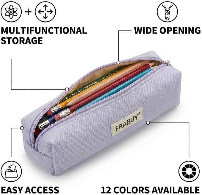Canvas Pencil Case Pouch – Multipurpose Pen Bag Stationery Purple | Heavy-duty canvas, smooth alloy zipper, cute organizer for girls and boys, ideal for stationery, cosmetics, tech gear