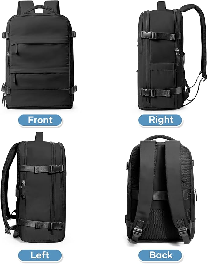 coowoz Travel Backpack For Women Men,Carry On Backpack Flight Approved,Hiking Backpack Water-Resistant Outdoor Sports Rucksack Casual Daypack Fit 15.6 Inch Laptop Shoes Compartment (Black)