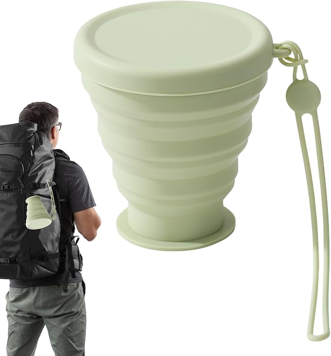 Camping Cup – Silicone Foldable Water Mug with Lid, Durablee Reusable Outdoor Accessory, Portable Lightweight Expandable Design, Heat Resistant Travel Coffee Cup | Compact Easy Clean Drink