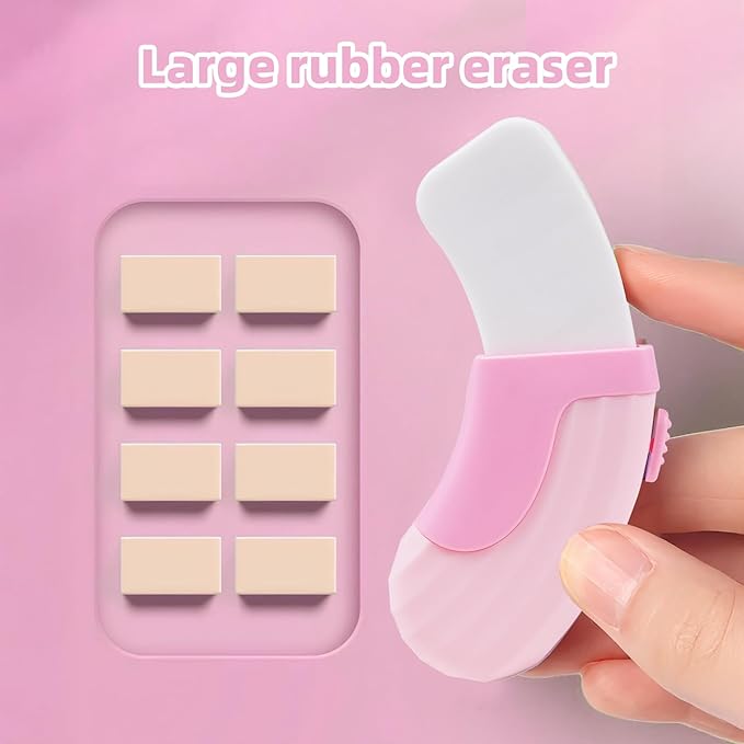 3+1 Pack Rubber Erasers Sliding Retractable Eraser, Soft Cute Erasers Push Pull Large Pencil Erasers with Plastic Sleeve 3 Refill Eraser for School Students Kids Office Home Supplies, Pink