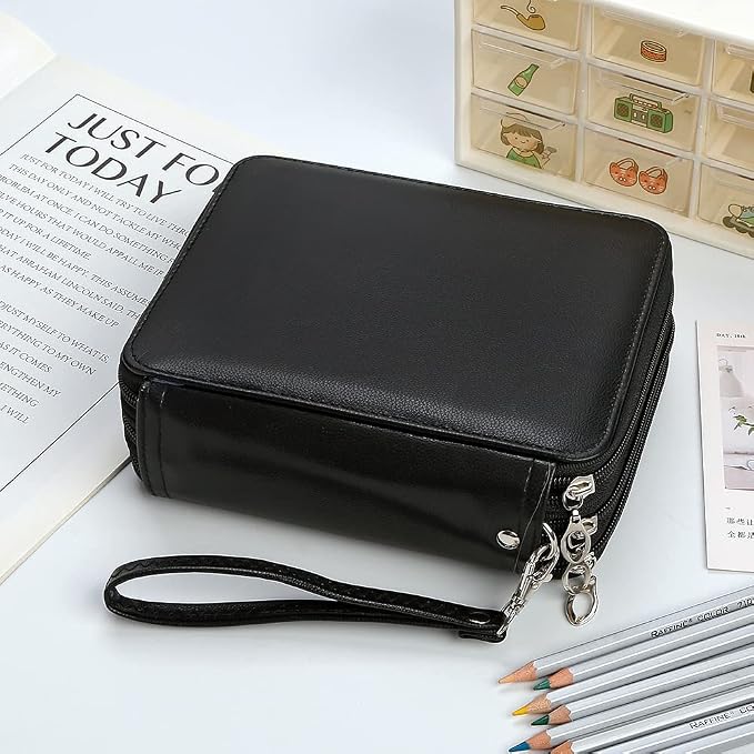 72 Slots Pencil Case Organizer w/Removal Handle Strap | 3-Layer Zipped Pencils Box Large for Colored Pencils Watercolor Pencils for Office and Travel for Artist