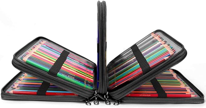 Vomgomfom 300 Slots Marker Bag, 4-Layer Zipper Portable Art Supply Organizer, PU Leather Large Capacity Marker Case Holds 100 Markers or 300 Colored Pencils with Handle (Black Flower)
