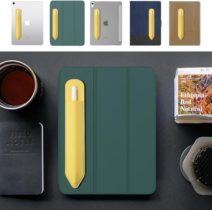 MoKo Pencil Holder Sticker Fit Apple Pencil Pro/ (USB-C)/ 1st/ 2nd Generation, Elastic Pencil Pocket Pouch Adhesive Sleeve Attached to iPad Case for Stylus Pens, 2 Pieces Light Yellow