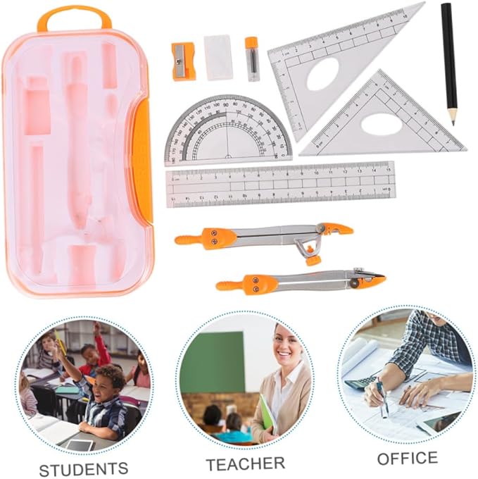 Metal Compasses Set with Drawing Ruler Tool and Geometry Ruler Set, 10pcs Math Drawing Kit for Students, Sturdy Metal Geometry Tools for School Exams and Drafting Random Color