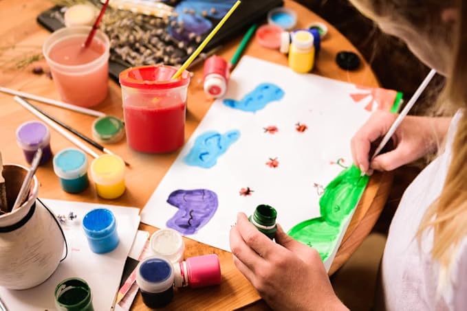 Kids Painting Set, Washable Paint for Kids with Painting Cups, Tempera Paint Set with Toddler Paintbrushes, Classroom Paints 16 oz Ea. Toddler Bulk Paints Supplies, Gifting Bundle