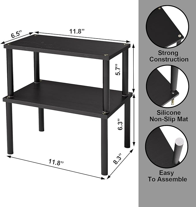 VERTORGAN Cabinet Organizer Shelf(Set of 2),Kitchen Counter Shelves,Bamboo Spice Rack Countertop and Cabinet,Stackable Expandable,Medium(Black)