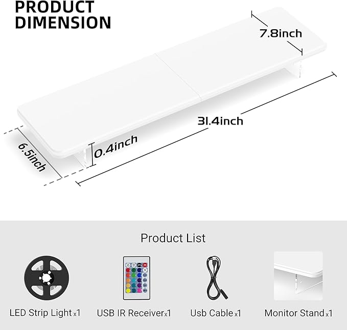 AFOOYO Monitor Stand Riser,31.5-Inch LED Light Wood Computer Monitor Stand with Adjustable Acrylic Legs,Desk Accessories Desktop Organizer Stand for, Computer,Laptop,Printer,PC TV Screen Riser,White