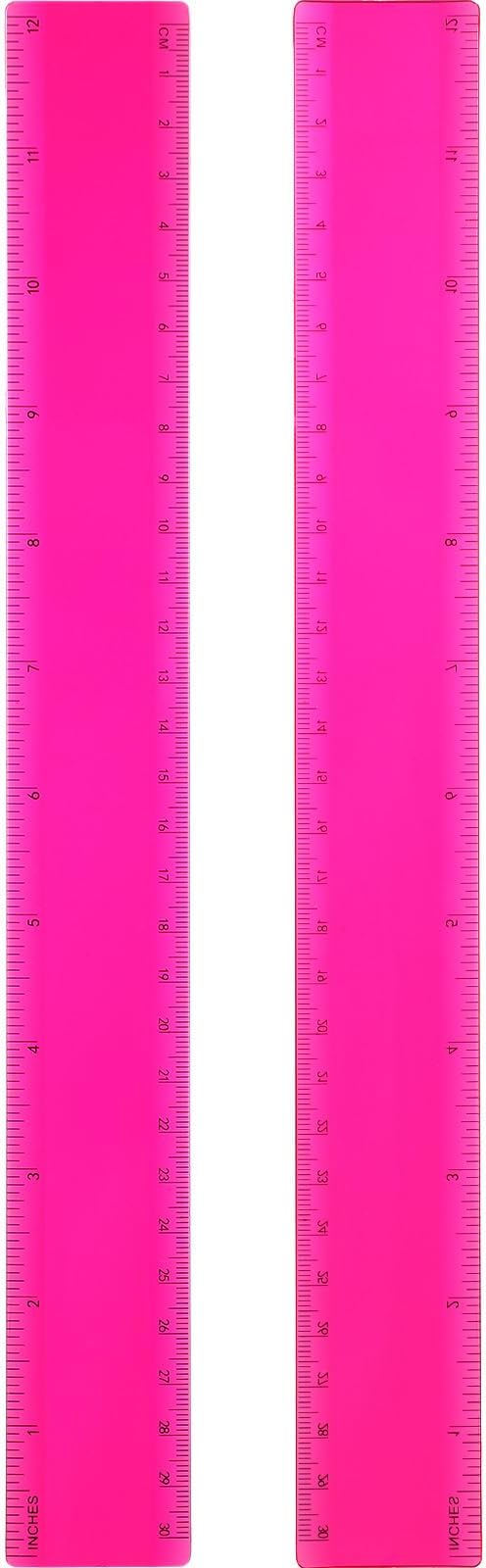 EBOOT 2 Pack Plastic Ruler Straight Ruler Plastic Measuring Tool for Student School Office(Rose Red,12 Inch)