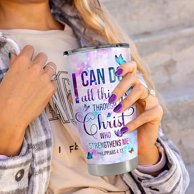 Christian Tumbler 20oz Stainless Steel Insulated Travel Mug Cup for Women Girls Inspiration Bible Verse Religious Gifts for Birthday Christmas