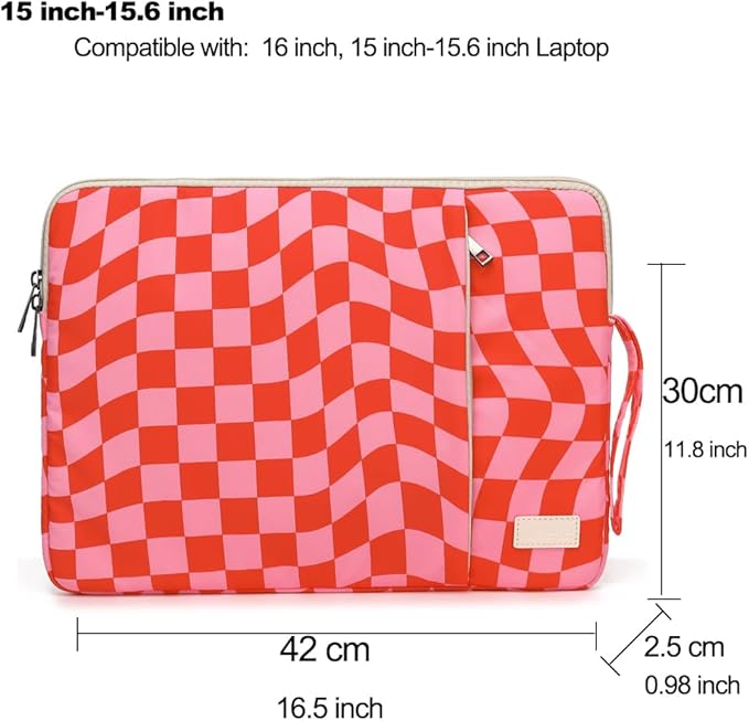 Laptop Sleeve 13.3 inch14 Inch, 15.6inchWater Resistant Traveling Computer Cover with Handle, Shockproof Protective Carrying Laptop Case (Y8-Pink Checker, 15 inch-15.6 inch)