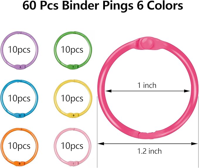 Metallic Loose Leaf Binder Rings,1.2 Inch,Flash Card Rings,Clip Rings for Index Cards,Colorful Key Rings,with 1 Clear Organizer Box,Notebook and Crafts for School, Home,Office