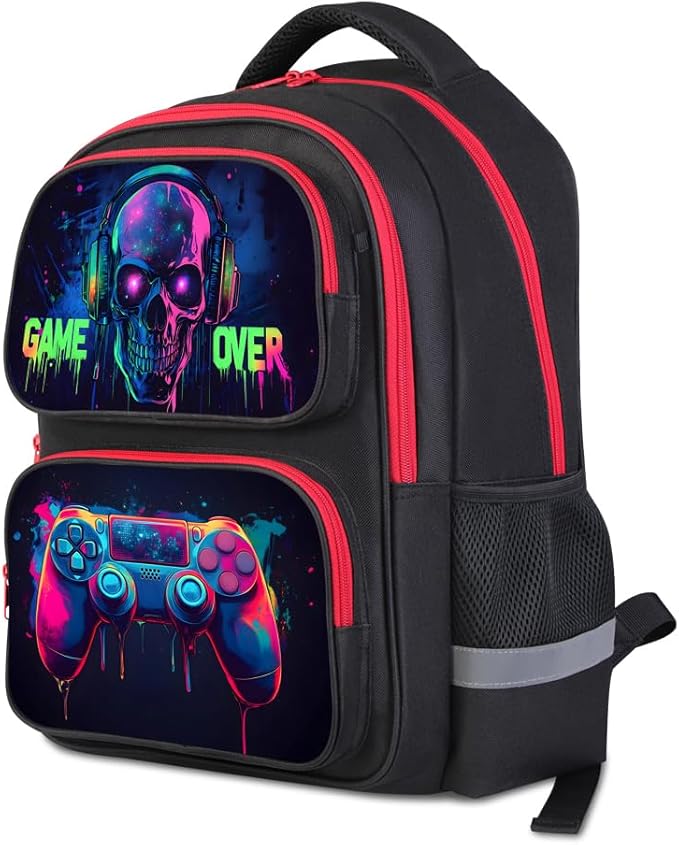 Cartoon Kids Backpack for School - 17 Inch Lightweight Bookbag with 3D Reflective Design & Luminous Safety Strips | Durable 600D Polyester, Adjustable Straps for Ages 6-18