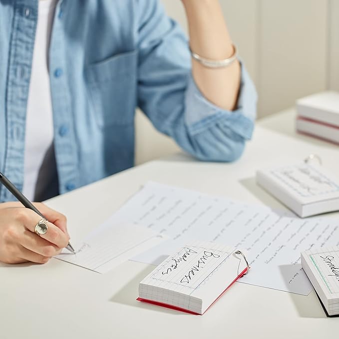 Staples Ring‑Bound Index Cards, 3" x 5", Lined, White – Portable Cards with Blue Poly Cover for Studying & Organization