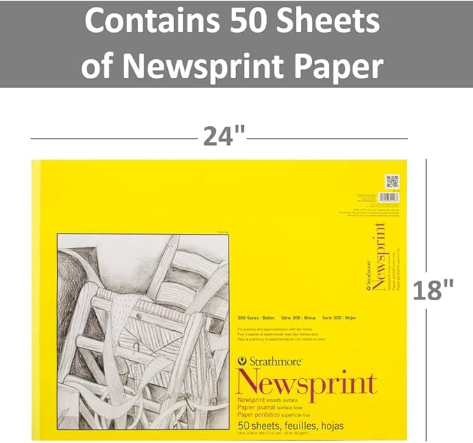 Strathmore 300 Series Tape Bound Newsprint Pad, 32 lb. Smooth Paper, 18 X 24 inches, 50 Sheets (307-18)