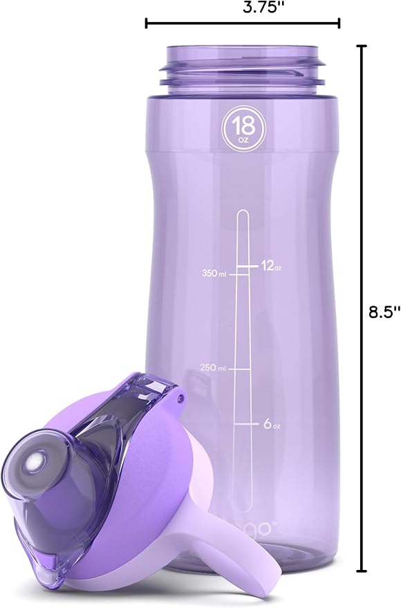 Pogo 18oz Plastic Water Bottle with Chug Lid and Carry Handle, Reusable, BPA Free, Dishwasher Safe, Perfect for Travel, School, Outdoors, and Gym, Lilac