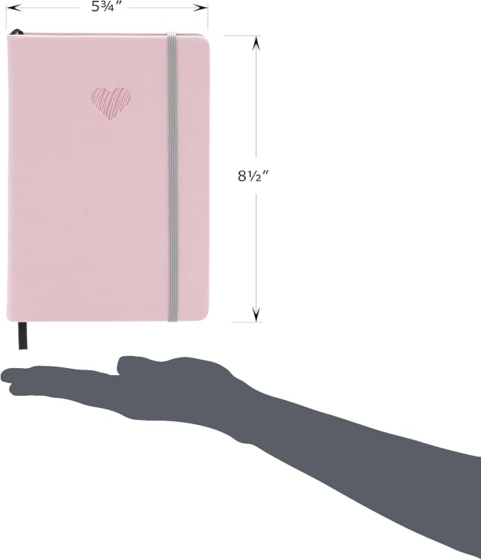 EVERLINEA 5.6” x 8.3” Embossed Heart A5 Hardcover Notebook, 240 Dotted Pages, Powder Pink