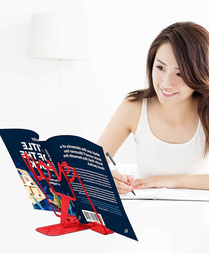 Honagu Adjustable Metal Book Holder, Reading Stand for Documents, Typing Stand for Cookbooks, Textbooks, Tablets, Music Books (Red)