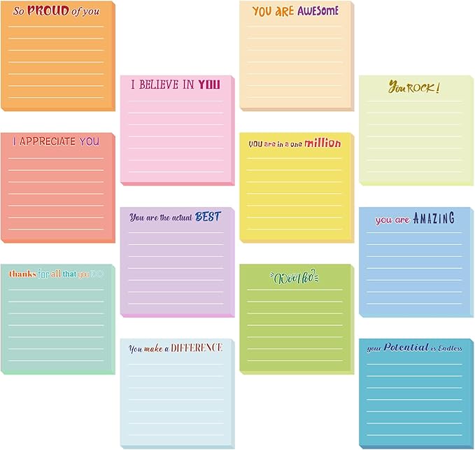 Yinder 24 Pcs Inspirational Sticky Notes Cute Motivational Sticky Notes Pad End of Year Employee Appreciation Gifts Bulk for Teacher Nurse Coworkers Office Supplies 3 x 3'' (Thankful,Light Color)