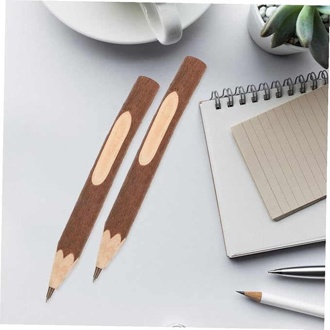 Luxshiny Wooden Ballpoint Pens 17cm Natural Tree Bark Small Biodegradable Ballpoint Pen 10pcs for Office and School Supplies
