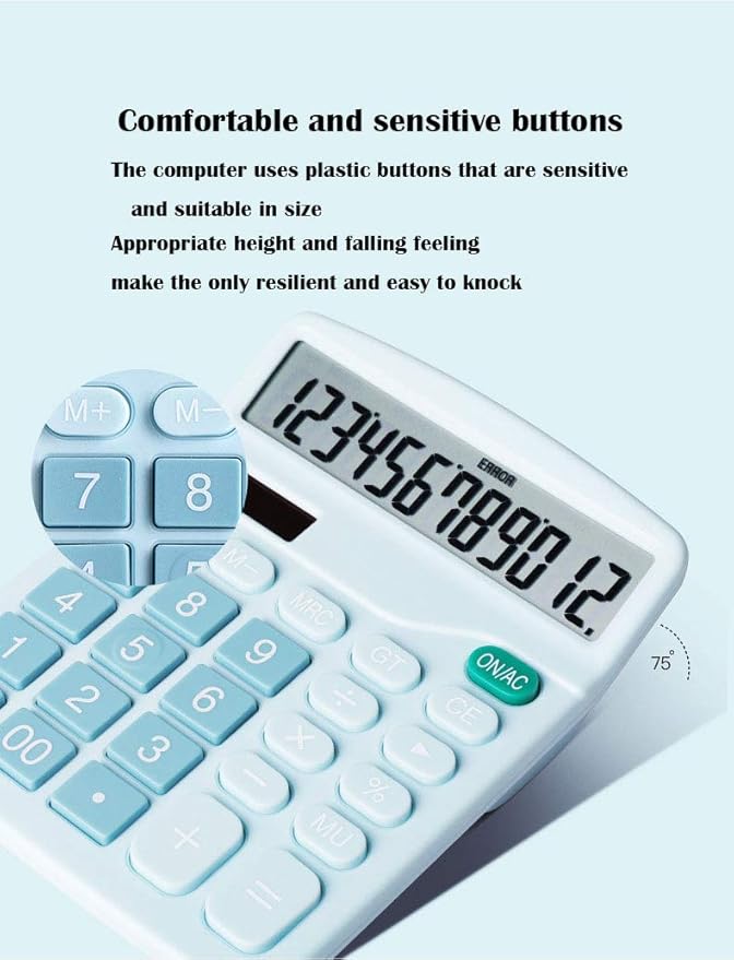YOUHO Calculator, 12-bit Solar Battery Dual Power Standard Function Electronic Calculator with Large LCD Display Office Calculator Black(5 Battery) (KK-837B, 5PACK,Blue)