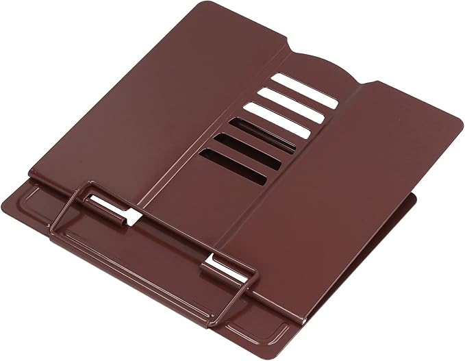 Book Holder Stand Adjustable Height Angle Ergonomic Design Foldable Portable Metal Reading Stand for Home Office School Iron Material 22 x 21cm (Coffee)