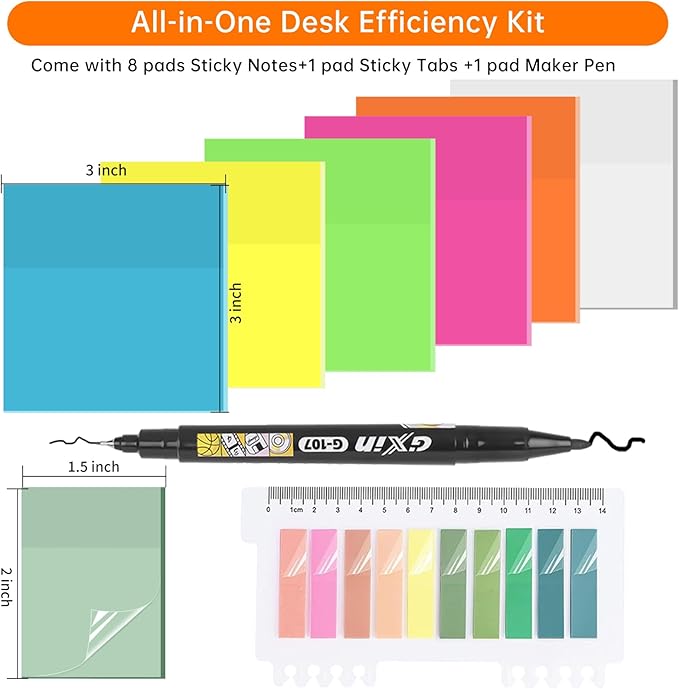 Transparent Sticky Notes with Sticky Tabs & Marker Pen, MEIGAONE 9 Pack Clear Sticky Note, Strong Adhesion, Waterproof Translucent Sticky Note for Study, Book,Office,School Supplies