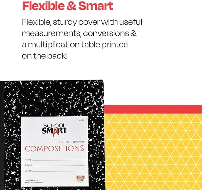 School Smart Hard Cover Ruled Composition Book, 150 Sheets, 9-3/4 x 7-1/2 Inches - 086769
