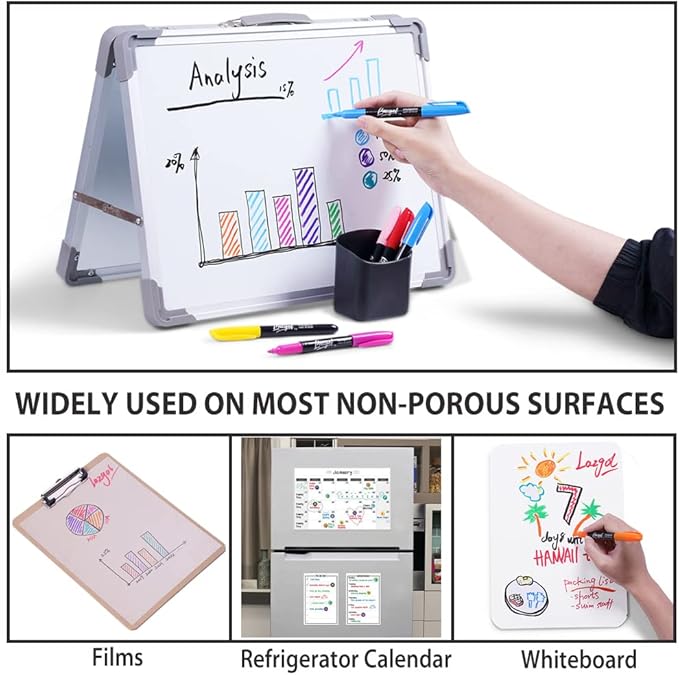LAZGOL Wet Erase Markers, Bulk Pack of 16 (12 Colors) Fine Tip Overhead Transparency Smudge Free Markers for Dry Erase Whiteboard, Refrigerator Calendars, Glass and Films, Erase with Water