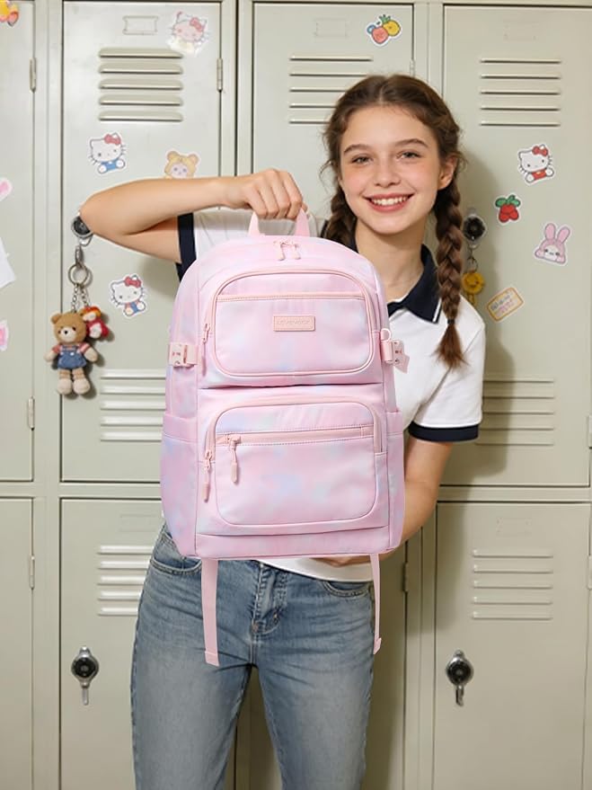 LOVEVOOK School Backpack for Teen Girls & College Students, Large Capacity Laptop Backpack with Water Bottle Holder, Lightweight Bookbag for School, Travel & Everyday Use, Purple-Lavender