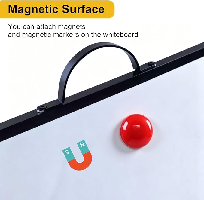 Small White Board,16"X12"Portable Aluminum Frame Whiteboard, Magnetic Double Sided Dry Erase Board, with A Handle and Side Pen Clip,for Office, Home,School,Includ 4 Magnets,1 Eraser,1 Marker (Black)