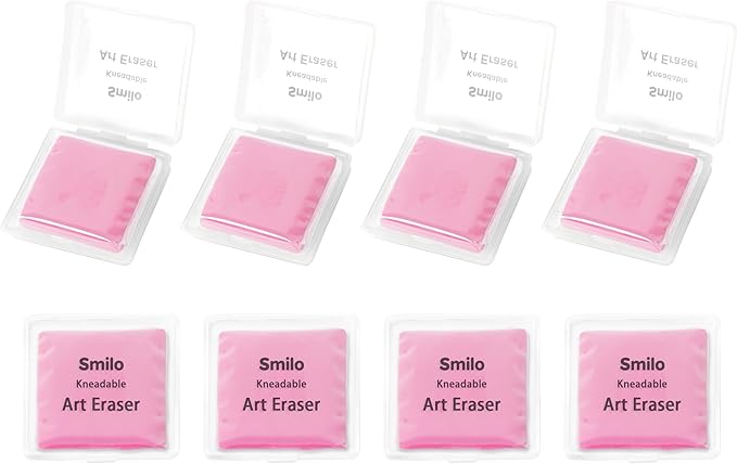 Smilo 8-Pack Pink Kneaded Erasers | Moldable & Dust-Free Putty Eraser | No Smudge Art Eraser with Case for Drawing