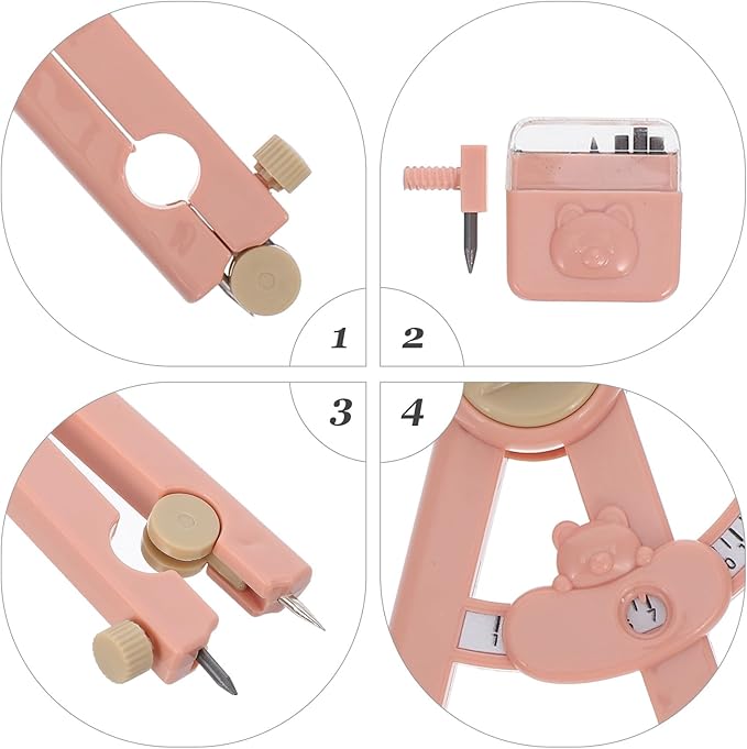 Multifunctional Drawing Compass for Students, Pink Small Plastic Drafting Tool with Locking Scale, Geometry and Math Learning Drafting Compass Kit for School and Education