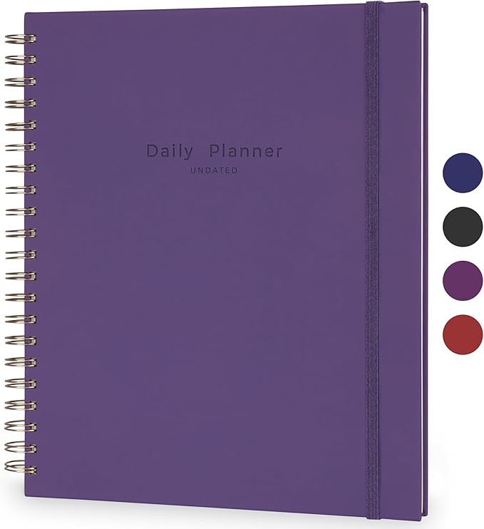 AUROPLANNER Undated Daily Planner To Do List Hourly Schedule 2027 2026 2025 Calendar & Holiday Habit Tracker 180 Pages Letter Size 8.5" x 11" Sheets Hardcover Spiral Bound Notebook (Purple Indigo)