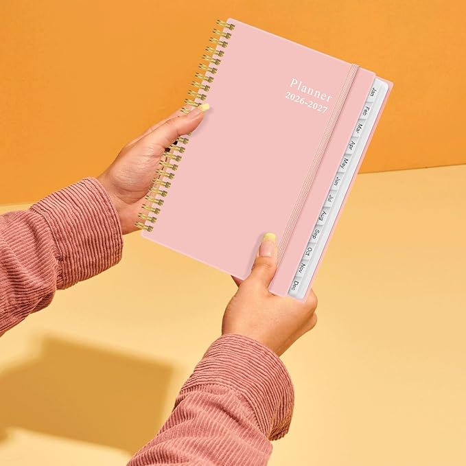 2026-2027 Planner - Planner 2026-2027 from July 2026 - June 2027, Weekly & Monthly Planner Spiral Bound with 12 Monthly Tabs, Inner Pocket, 6.4" x 8.5", Pink-E