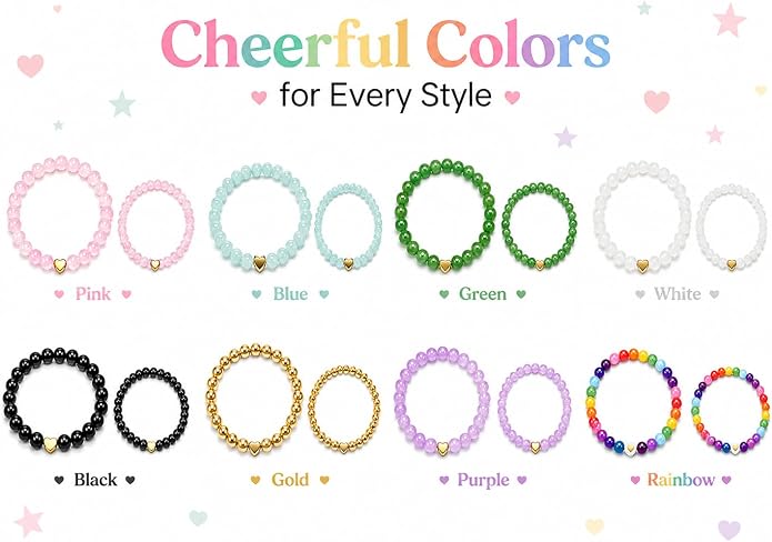Back to School Bracelets Heart Matching Mommy and Me Elastic Wish Strings Bead Bracelets First Day of School Supplies Gifts