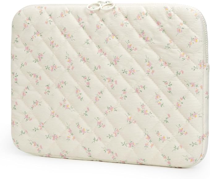 Puffy Laptop Sleeve 13-15.6 Inch Cute Quilted Laptop Protective Case Padded Floral Computer Sleeve for MacBook (B-Light Pink, 15 Inch)