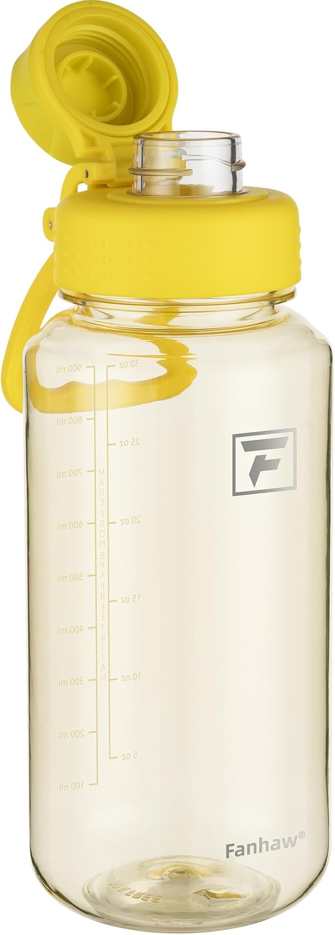 Fanhaw 32 oz Clear BPA-Free Tritan Water Bottle with Fast-Flow Spout Lid, Leakproof Wide-Mouth Reusable Bottle for Gym, School & Office (Imperial Yellow)