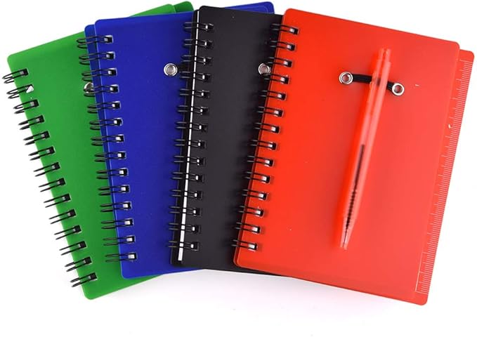 Coopay 4 Pieces Spiral Notebook Steno Pocket Notepad with Pen in Holder and Sticky Notes, Page Marker Index Tabs Flags Making Plans Writing Memos Office School Supplies (Black, Blue, Red, Green)