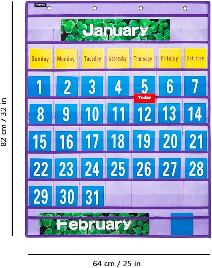 Monthly Calendar Pocket Chart School Calendar Kit for Classroom Scholastic Classroom Learning Resources (Purple)